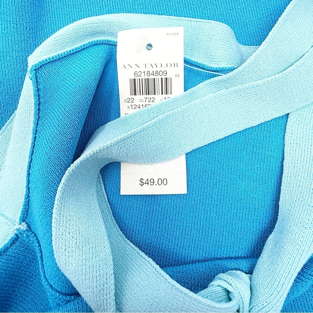 Ann Taylor XS Knit Tank Top Blue with Bow Front - Picture 7 of 12